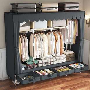 出租屋衣柜简易衣柜家用卧室布衣柜挂衣架落地收纳柜带抽屉结实