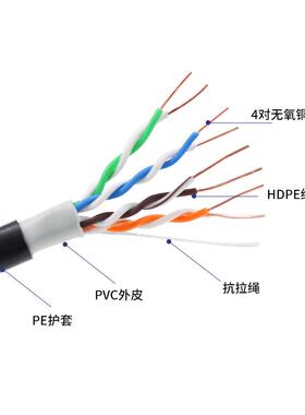 户外cat5e超五类网线防水抗拉5类纯铜双绞线监控POE供电300米