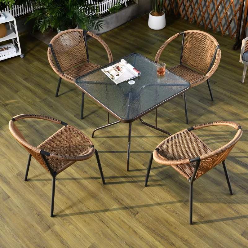 户外桌椅咖啡厅餐饮室外庭院露天休闲外摆桌子椅子组合阳台藤椅