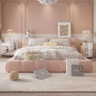 绒泡布芙床奶油风布主卧双人床艺床小型现AWO代简约家用户储物云