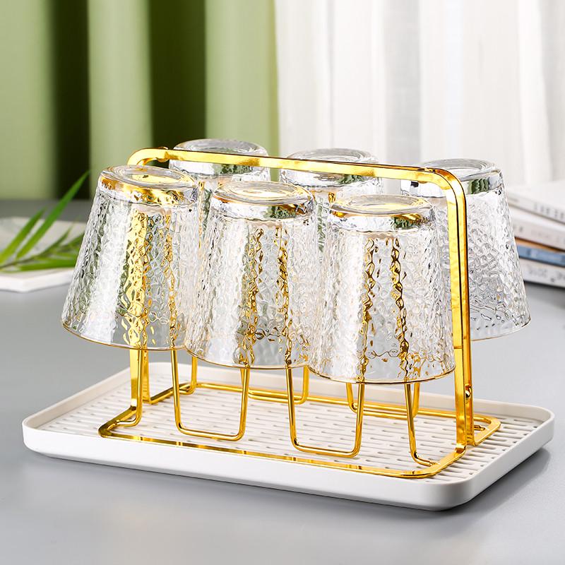 高颜值轻奢锤纹玻璃杯耐热水杯茶杯喝水杯子套装家庭待客家用客厅