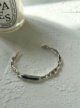 高档9825银个平打手镯复古手工1众K金飞鸟射线錾刻开口镯性小首饰