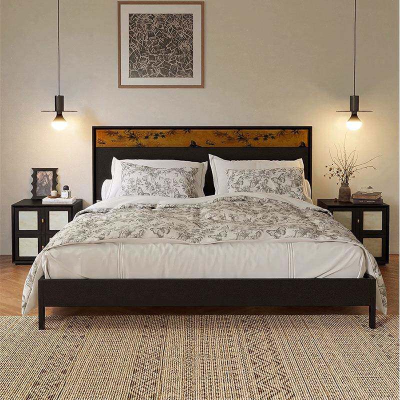 卧室实木床白蜡木双人香云纱布艺床设计师卧室床轻奢风双人卧室床