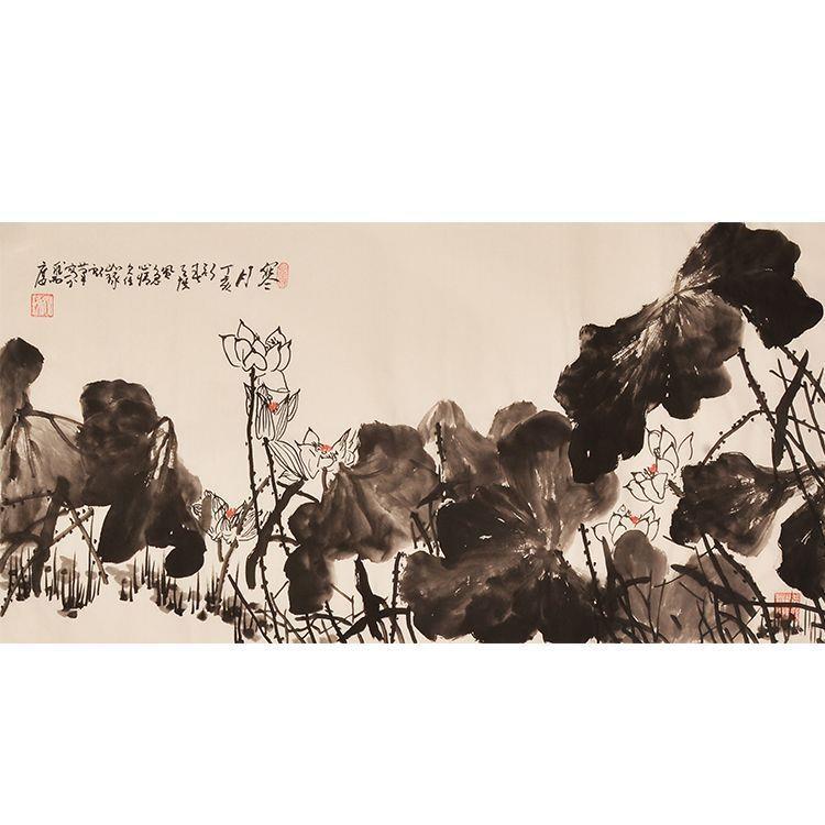 纯手绘装饰画国画水墨画花卉画植物画客厅画玄关画壁画山水画中式