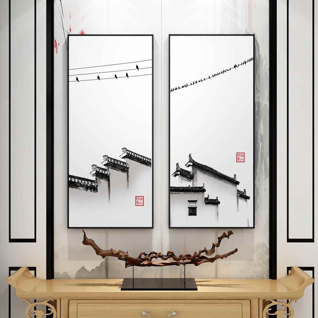 新中式徽派建筑装饰画玄关禅意茶室墙壁画水墨茶文化茶道走廊挂画图片