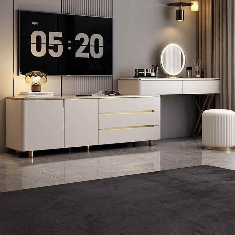 实木轻奢款岩板梳妆台斗柜一体卧室收纳柜多功能小户型电视柜转角