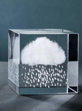 ↗治愈系小物件下雨的云云朵水晶立方电脑桌面摆件创意生日礼物女