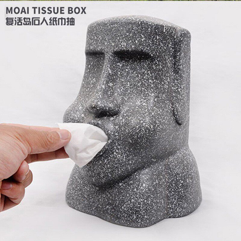 MOAI摩艾复活岛石人像纸巾盒人脸树脂纸巾筒创意家居用品纸巾抽