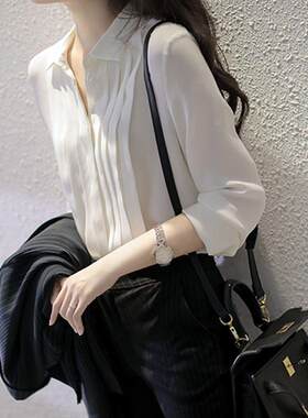 雪纺衬衫女长袖春秋2026新款宽松设计感小众女士衬衫气质纯色上衣