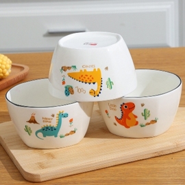 创意卡通可爱萌宠恐龙饭碗餐盘组合套装家用高颜值陶瓷方形碗菜盘