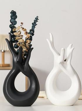 装饰工艺品摆件高级感陶瓷花瓶干花花瓶ins北欧轻奢客厅装饰摆件