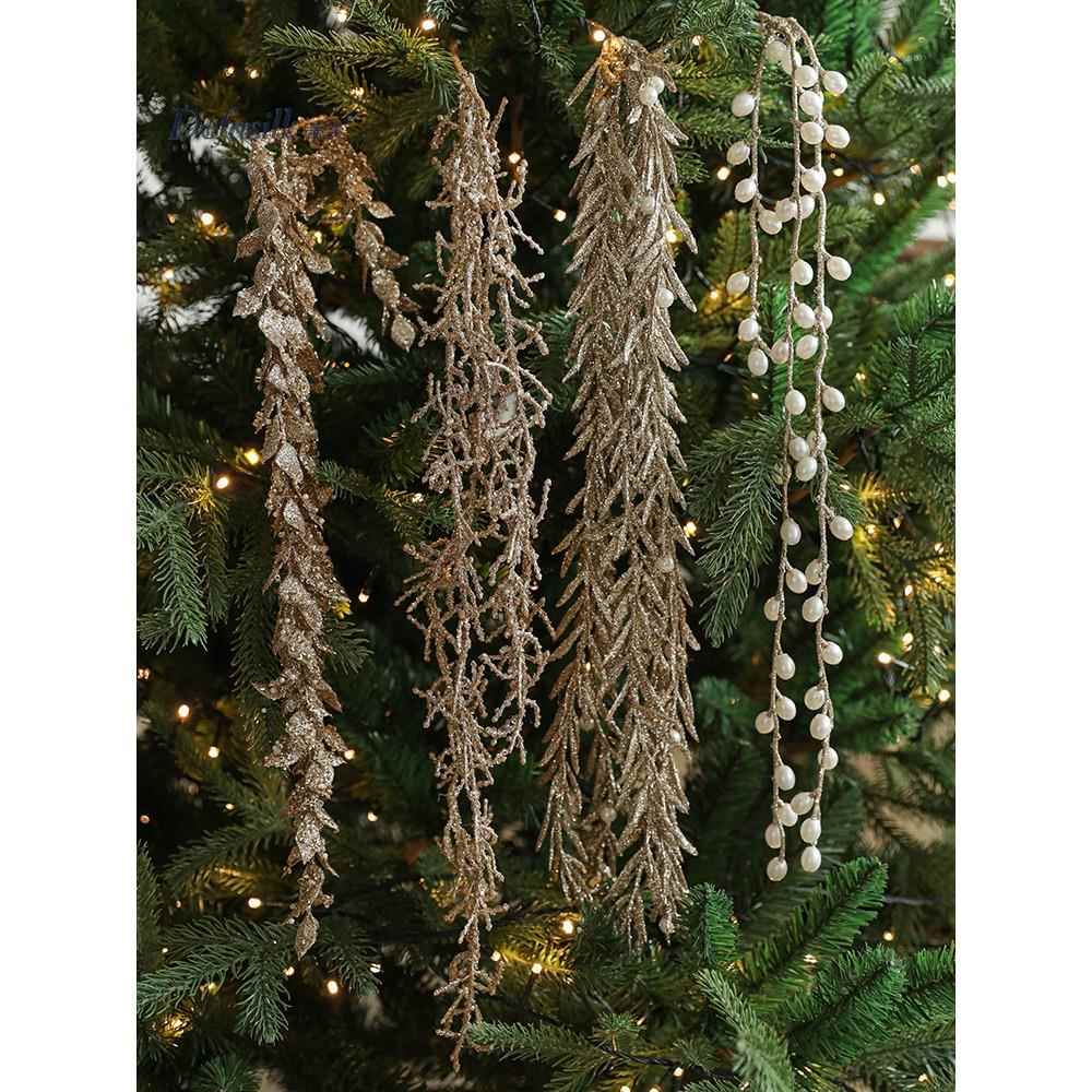 圣诞插条冬青装饰珍珠闪光花束柳叶圣诞树配件小挂件串珠插枝四季