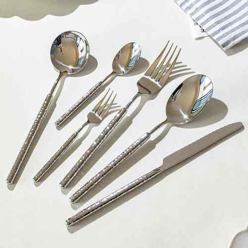 锤点西餐刀叉餐具套装法式304不锈钢吃牛排餐刀盘叉勺三件套盒装