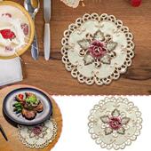 Round Floral Placemats Set Embroidered White Lace