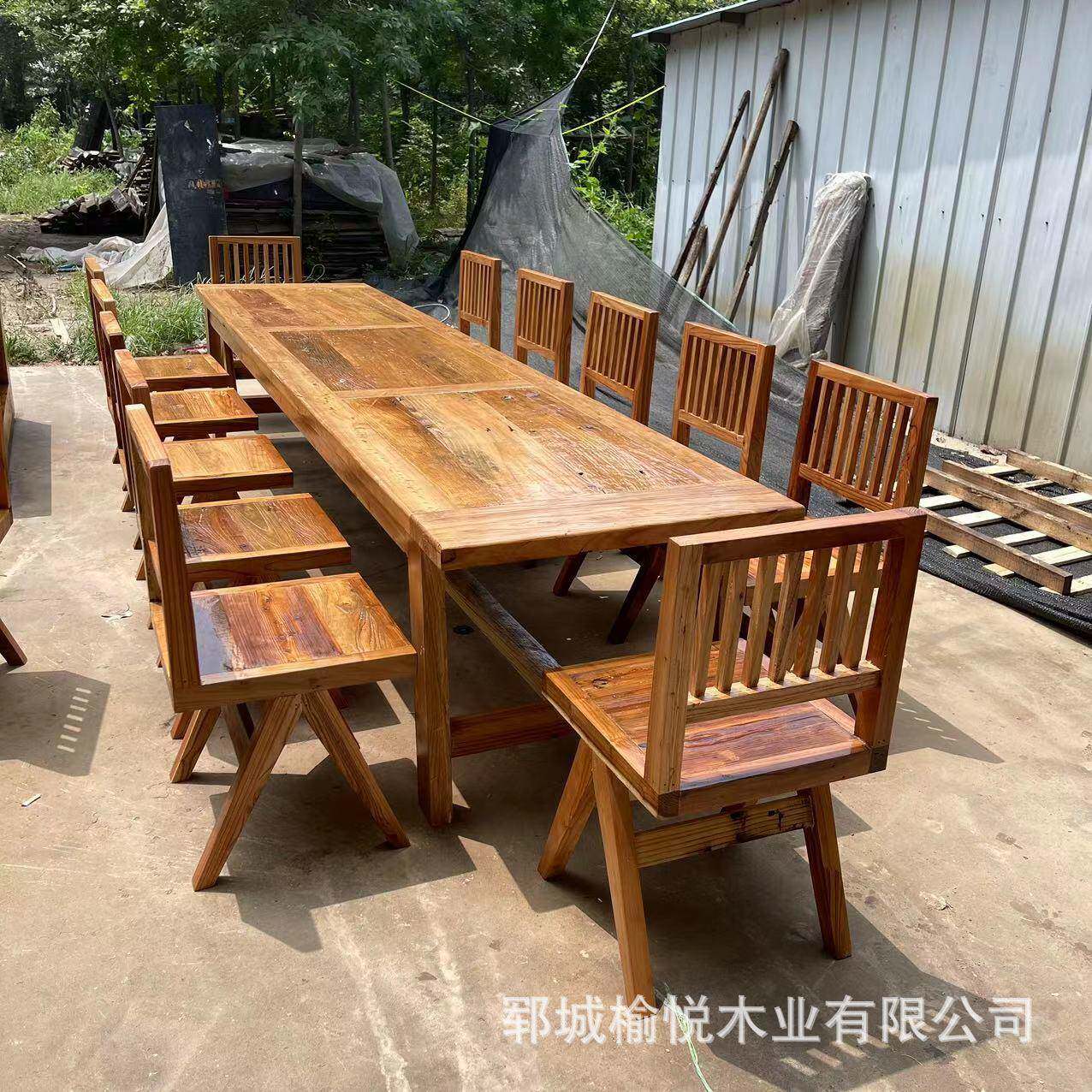 老木榆风化老会门旧板旧木板议桌复古怀吧台桌面民宿0-9541桌椅酒
