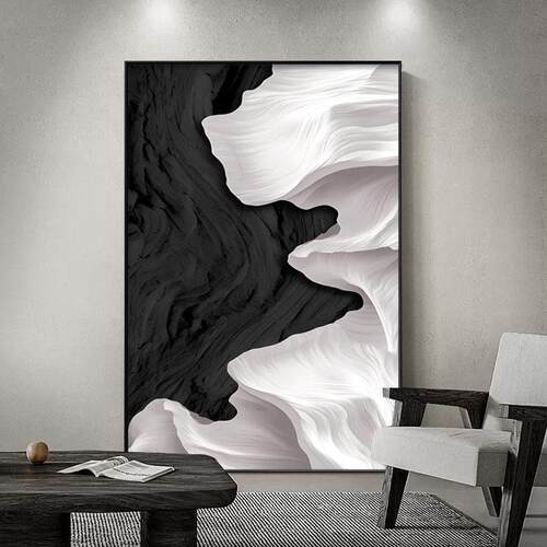 黑白客厅装饰画极简肌理落地画轻奢高级沙发背景墙挂画抽象玄关画