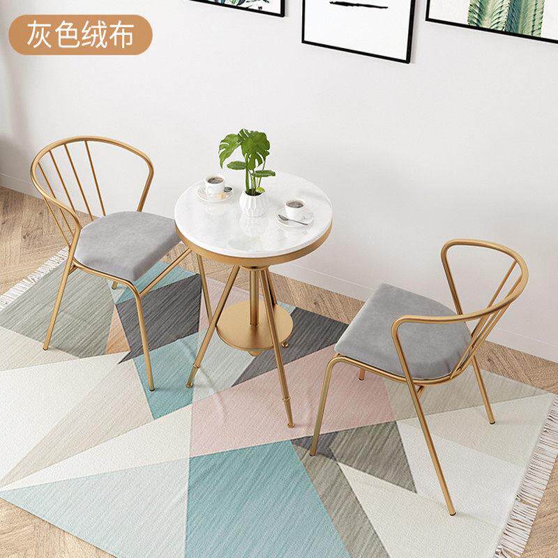 北欧ins网红大理石升降小圆桌奶茶店甜品店阳台休闲铁艺桌椅组合