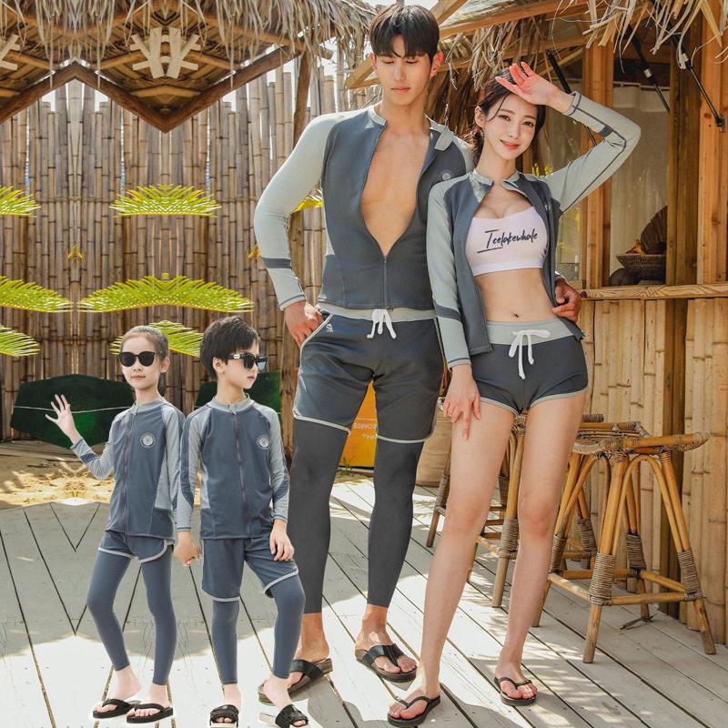 韩国新款时尚情侣潜水服分体水母衣浮潜冲浪泳衣保守防晒大码泳装