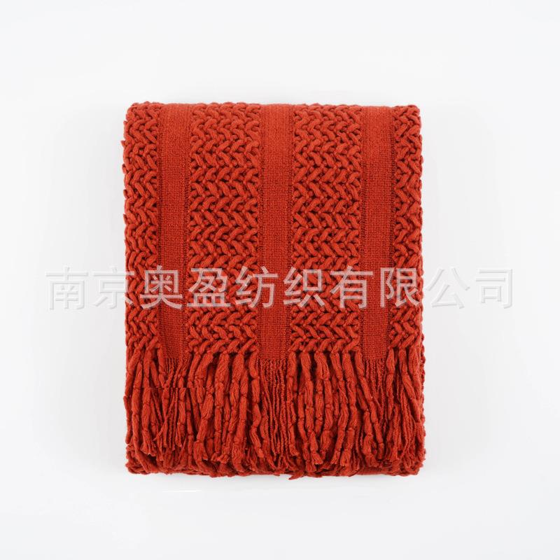 纯色手工流苏盖美式针织线毯沙发搭毯盖毯披肩blanket毯子