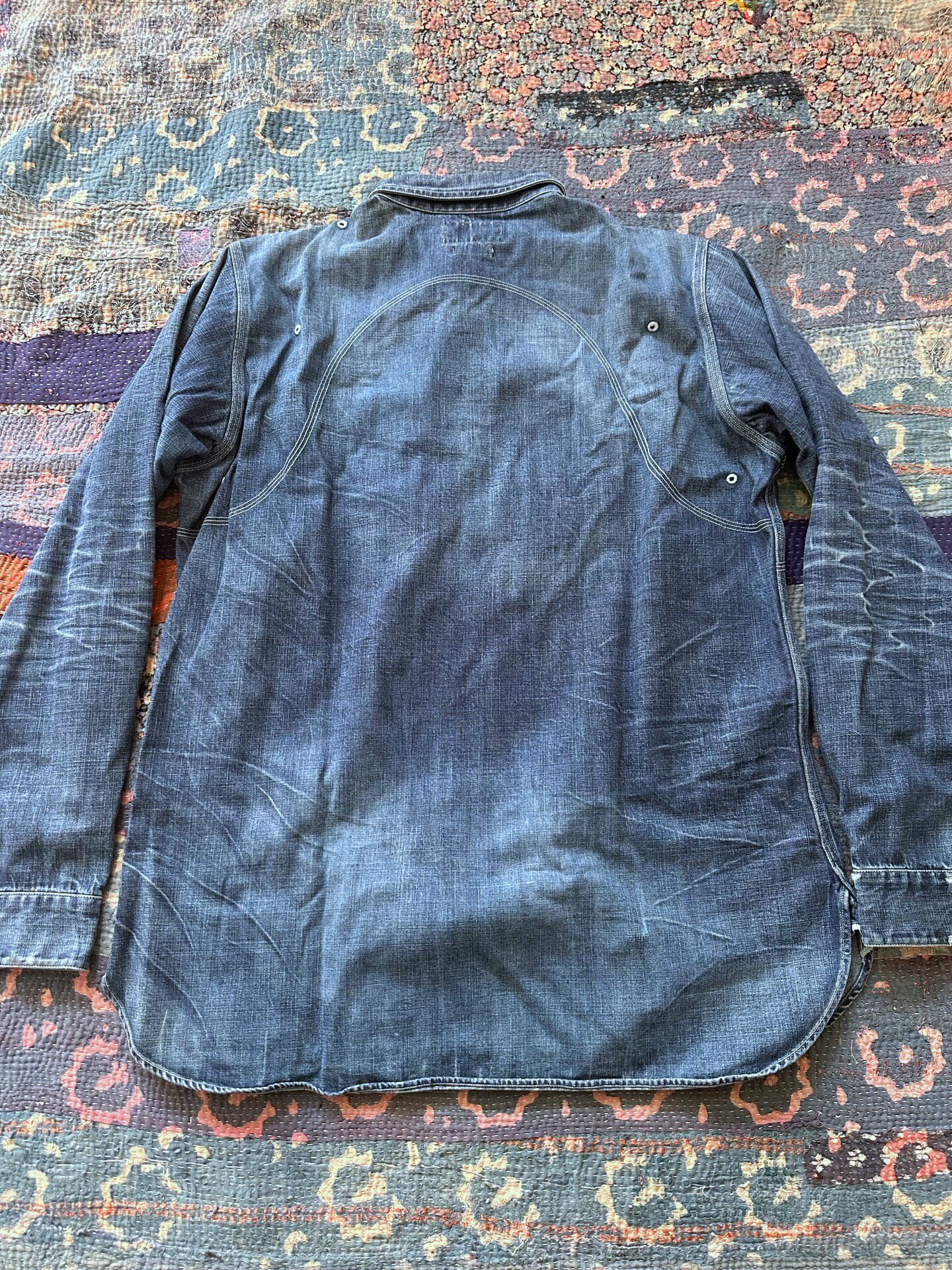 RRL Blue Distressed Denim Shirt — front