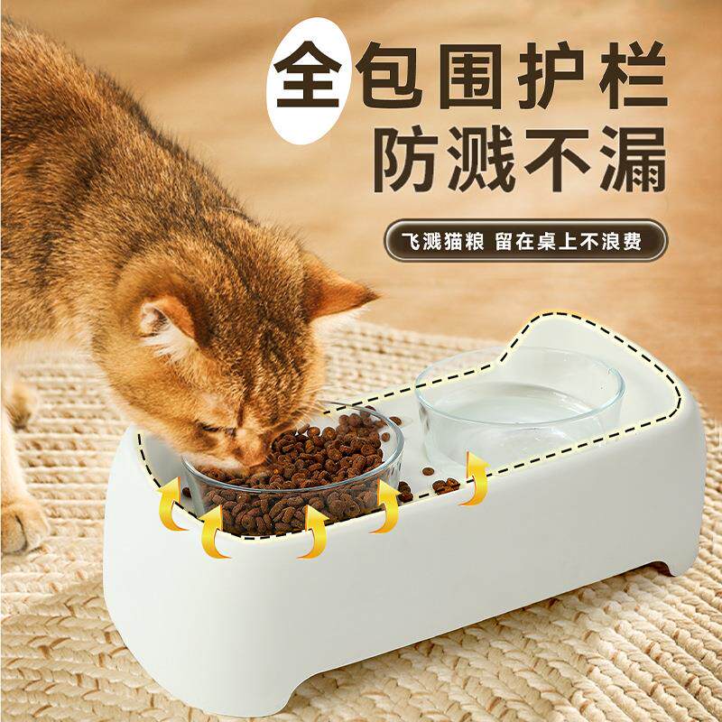 宠物碗饮水喂食双碗架防打翻玻璃狗水盆猫食盆餐垫爆款宠物日用品