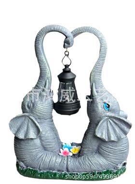 新款大象情侣led灯太阳能户外雕像庭院装饰照明摆件花园节日