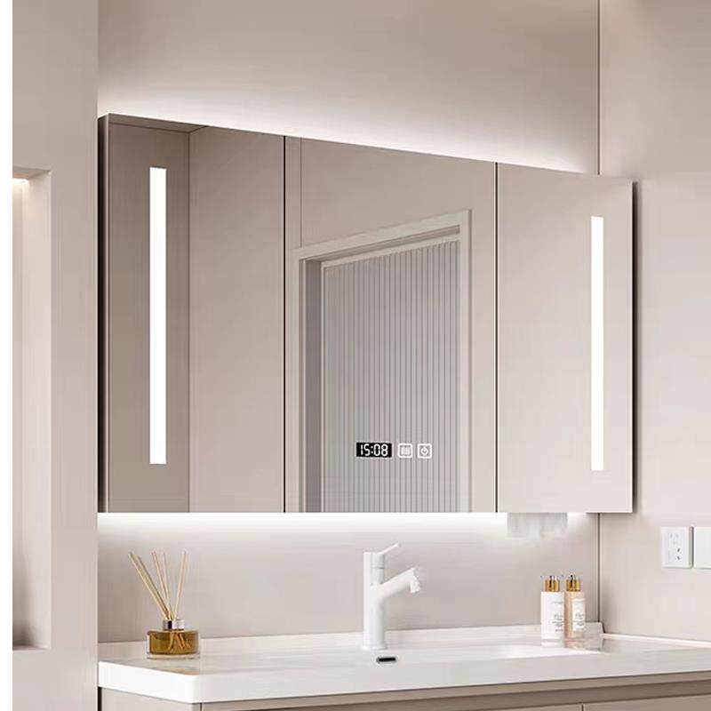 IL实木智能浴室镜柜单独挂墙式带灯除雾卫生间梳妆镜子带置物架收