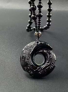 黑曜石时来运转玉石吊坠男扭转乾坤平安扣玉坠情侣款古风玉佩百搭