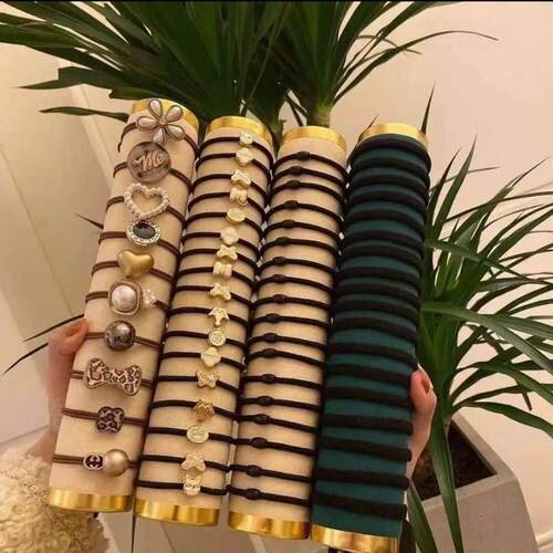60 PCS Simple Dark Color Hair Tie High Elasticity Leather Ba