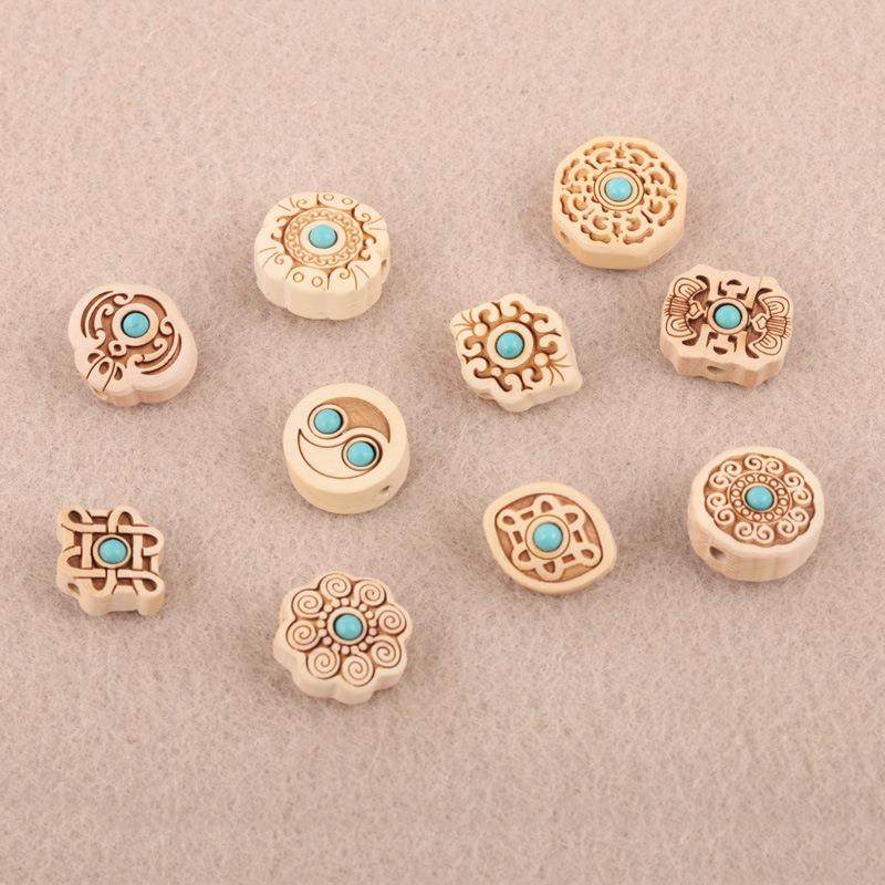 木制厂家黄杨木镶绿松车挂饰品配件结钥匙扣工艺品礼品黄杨木雕