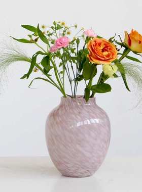 中古风彩色渐变波点玻璃花瓶法式高级感玄关客厅艺术花器插花摆件