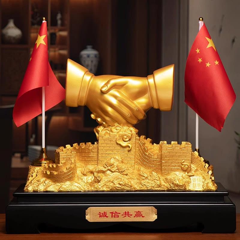 弗朗德老板办公室桌面装饰工艺品合作共赢握手摆件开业商务礼品