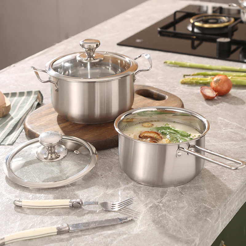 出口单底复底不锈钢锅套礼品汤锅蒸锅煎盘套装锅