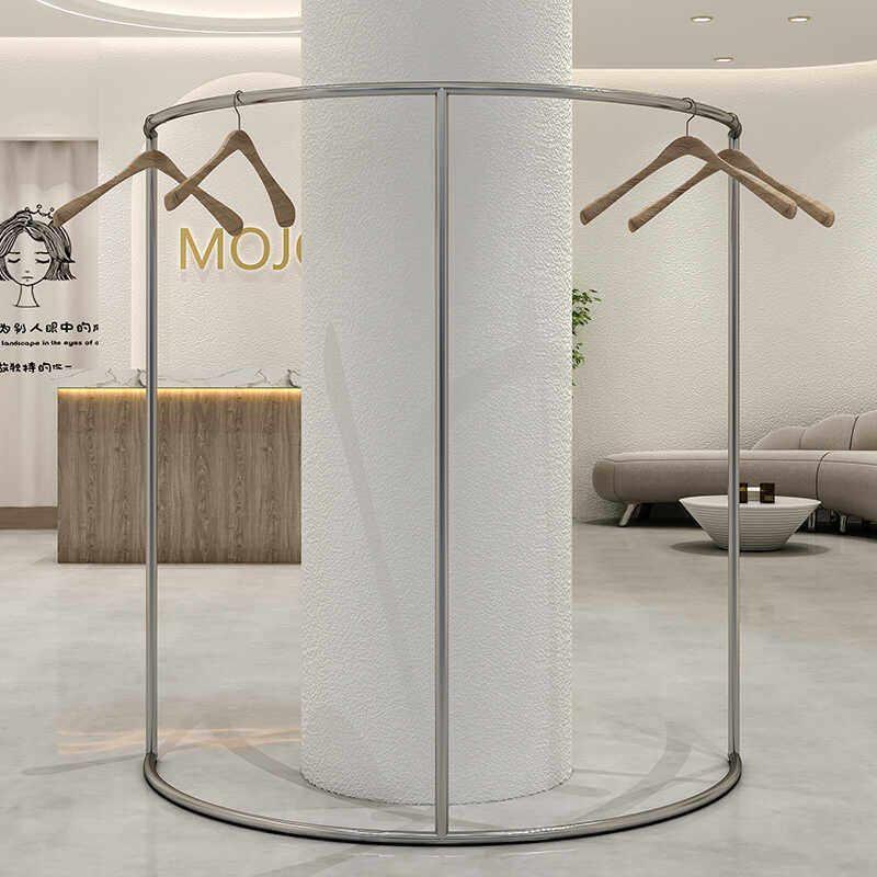 服装店展示架不锈钢圆弧形挂衣杆男女装店铺专用落地式陈列货架