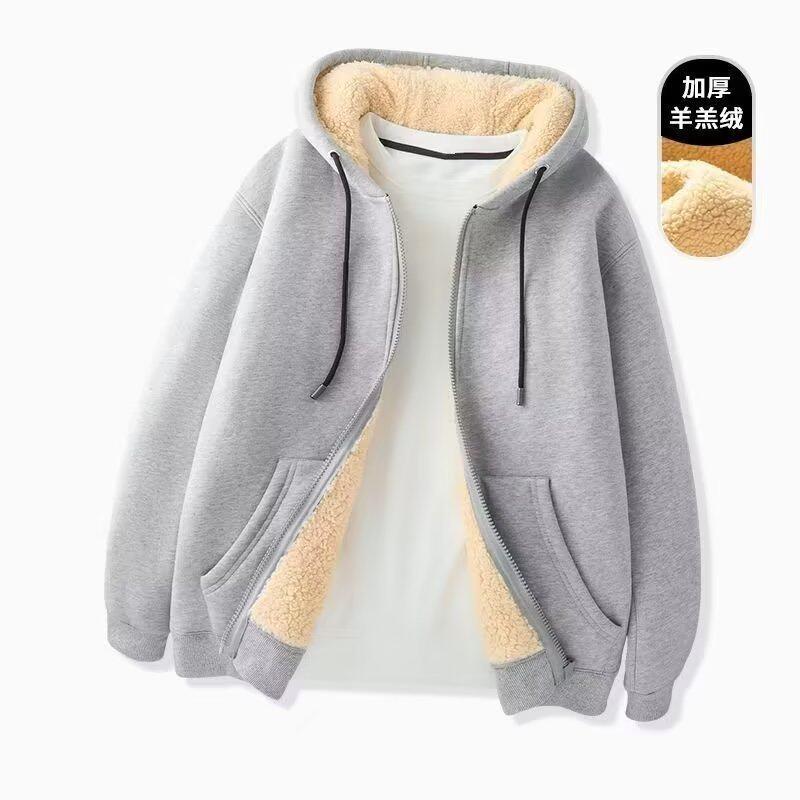 Winter Men Black Hooded Fleece Jacket Shearling Lining