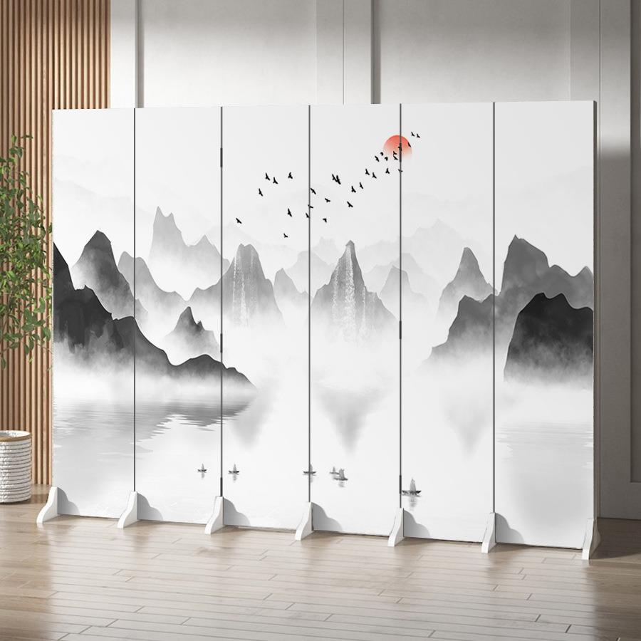 中式屏风隔断客厅玄关遮挡办公移动折叠山水布艺新中式风格可移动