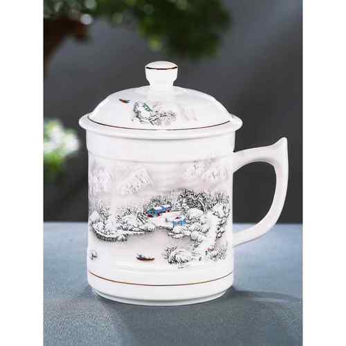 景德镇陶瓷器茶杯水杯定制大容量茶杯带盖大号霸王杯1000毫升杯子