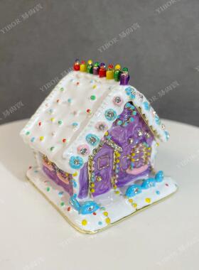 属珐琅彩首饰工盒七宝烧手艺品圣诞节雪屋房子摆件金创意礼装JH60