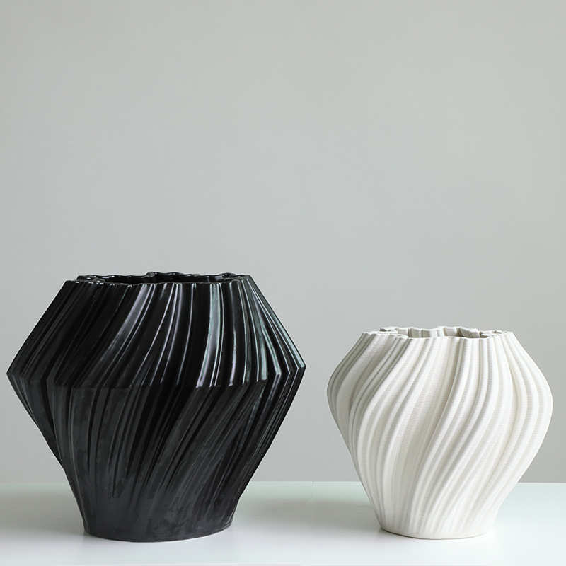 高级感花瓶摆件家居插花艺术大号花器3D打印陶瓷工艺花瓶摆件软装
