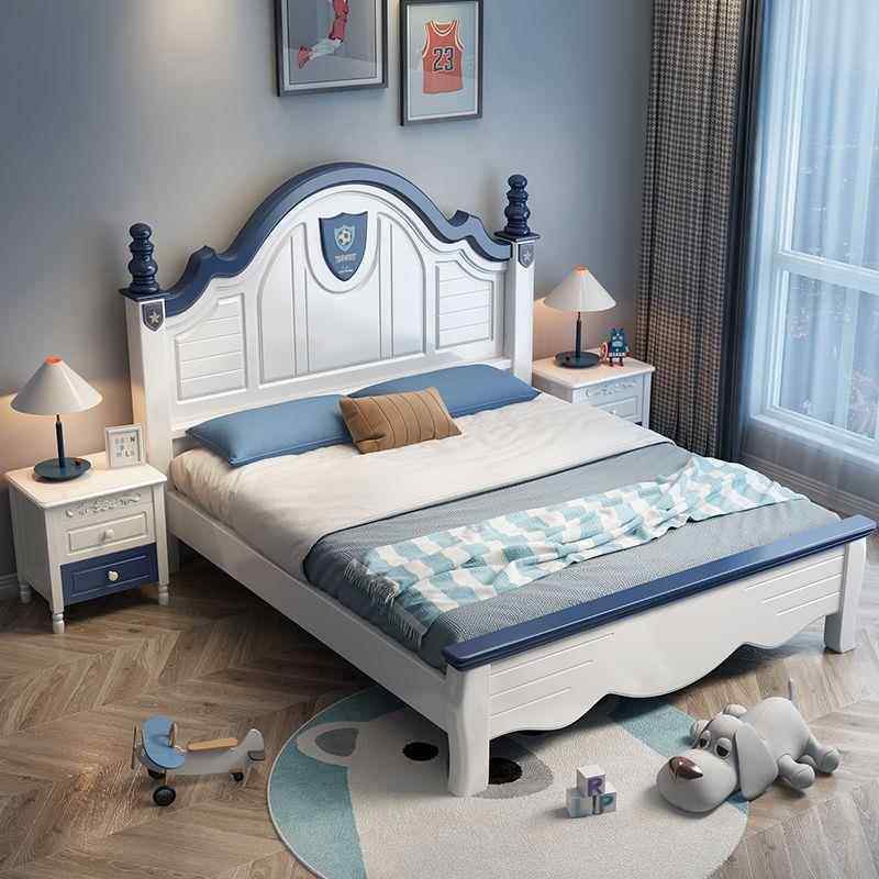 青年现代约储物童美式实木儿童床男少孩女孩1.5米单人床床1DXZ.2