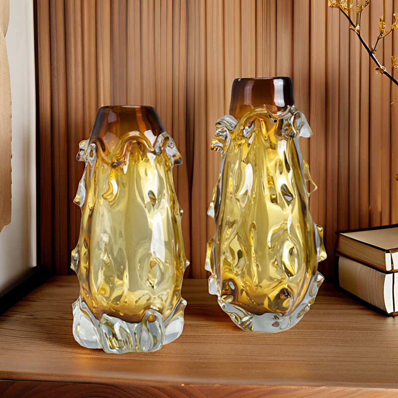 厚重高级感玻璃花瓶水培花器家居软装饰品工艺品琥珀色大肚瓶摆件