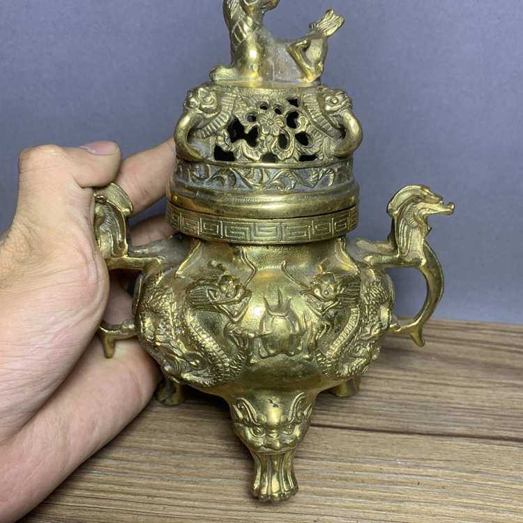 仿古纯铜双龙戏珠貔貅香炉摆件家居日用装饰工艺礼品古玩收藏