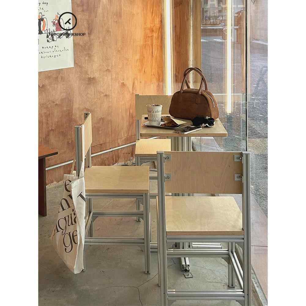 工业风奶茶店桌椅海洋板中古实木餐桌铝型材长凳子咖啡厅商用桌椅