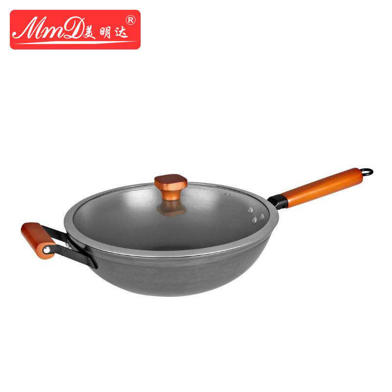 铸铁真不锈锅熟铁炒锅不粘底锅无烟无涂层锅供应货量充足