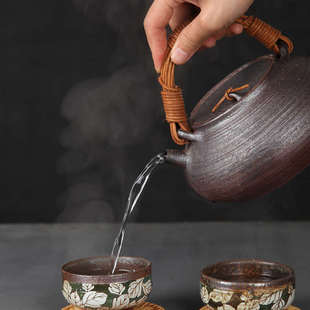 陶瓷煮茶壶大号烧水壶家用泡茶壶电陶炉煮茶器手工柴窑陶壶提梁壶