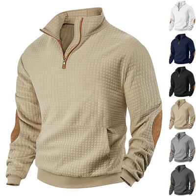 Men printed zip turtleneck waffle knit Fitted sweater sleeve