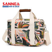 三能新款 条纹加厚保温包大容量手提斜跨妈咪包背奶包保冷冰包