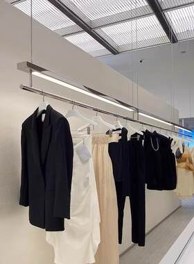 服装店不锈钢带灯吊顶架橱窗陈列挂衣架女装店货架展示架吊架服饰