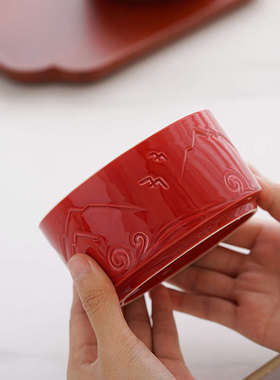 Q^结婚喜碗一对敬茶杯套装订婚陪嫁红色对碗筷女方敬酒茶