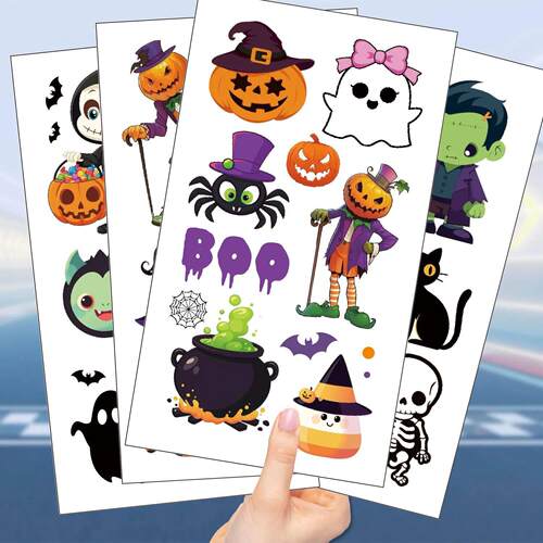 10 Sheets Halloween Pumpk Tattoo Sticker Temporary Fake Tatt